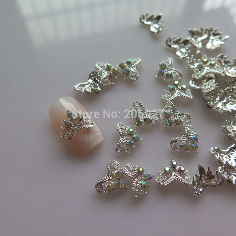 Md -752 10 stk fancy ab rhinestone sølv krone deco metall charms metall deco charms nail art