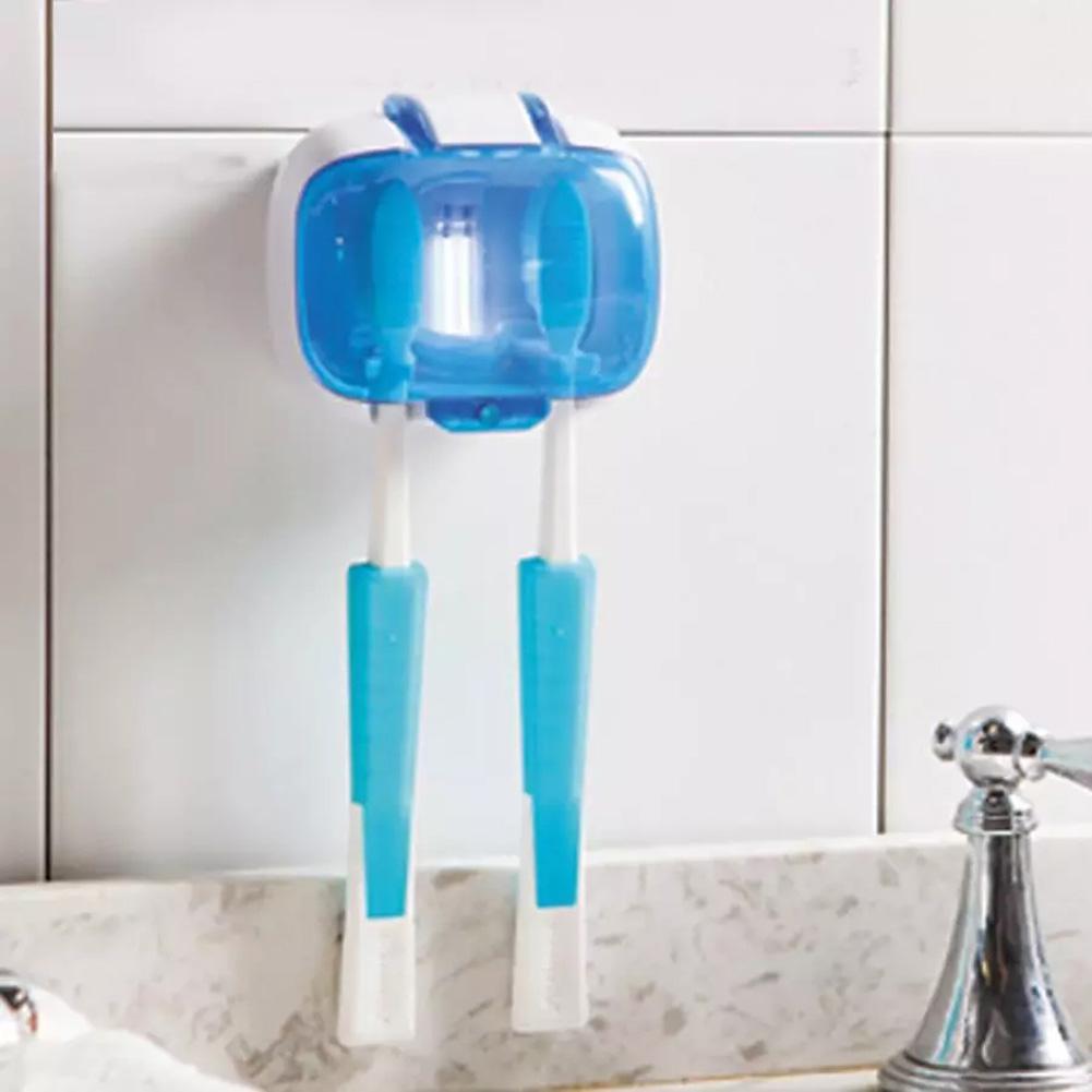 Household UV Light Toothbrush Sterilizer Bathroom Wall Mount Disinfection Box Holder for Toothbrushes 2 Slots Tooth Brush Holder: Default Title