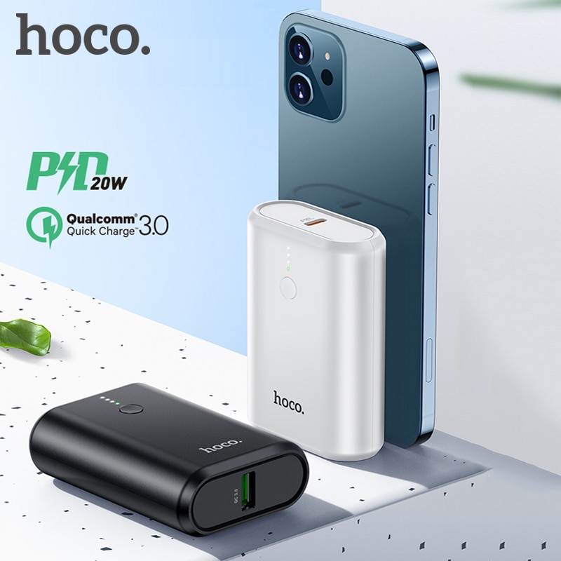 Hoco carregador de bateria externa portátil qc3.0 + pd 20w, power bank 10000mah, carregador de bateria rápida para iphone 12 pro max 11 xiaomi