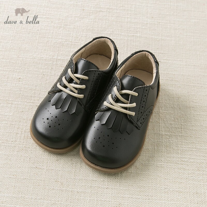 Db11316 dave bella efterår baby pige sort læder sko snørebånd mærke sko til børn