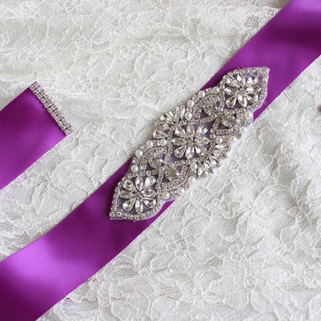 Brillant blanc Satin ceinture strass ceinture de mariée ceinture de mariage accessoire Applique pour soirée robes de bal décoration de mariage: VIOLET
