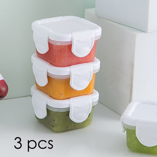 Juegos de cuencos de alimentación para bebé, 3 piezas, 60ml, platos de aprendizaje para bebé, cuenco de comida auxiliar, Mini cajas de almacenamiento selladas portátiles, puede microondas: White 3pcs