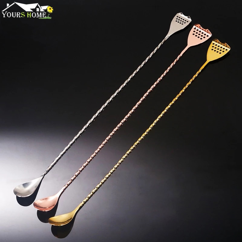 40cm Stainless Steel Cocktail Bar Spoon Japanese Style Best Bartender Bar With Strainer Tail Silver Copper Gold Barware