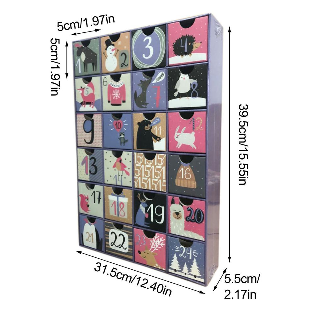 Kerst adventskalenders aftelkalender schattige decoratieve schatkist met 24 lades met kersticonen en cijfers