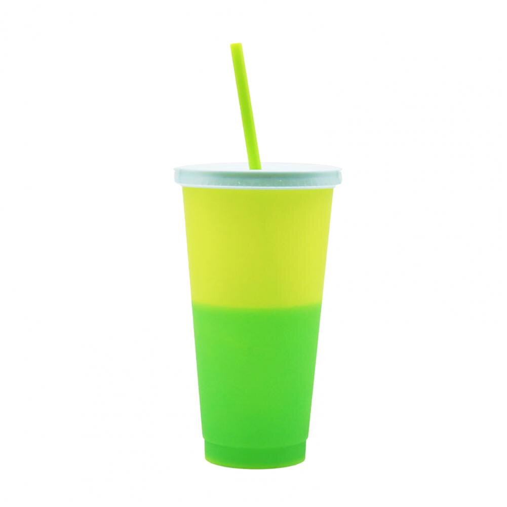 720ML Reusable PP Straw Cup Water Cold Cups with straw Discoloration Water Drinking Cup Juice tumblers Cup Straw Mug Drinkware: Yellow