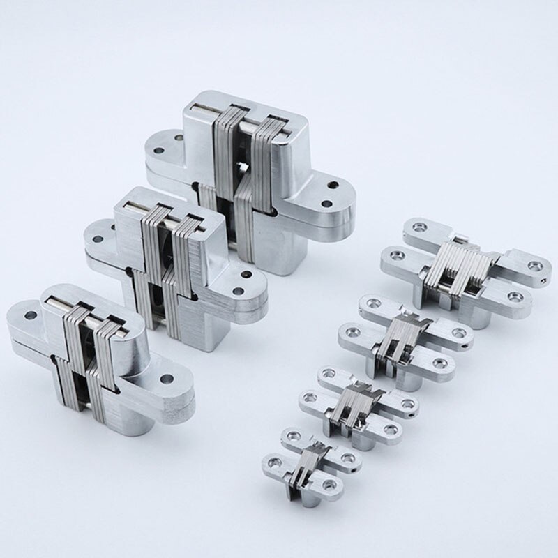 Stainless steel Built-in Concealed Cross Heavy-loading Folding door hinge Hidden double spring door Hinge Furniture hardware 2pc
