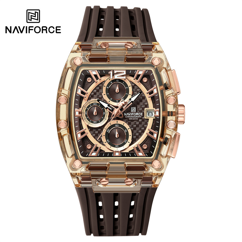 Naviforce 5 atm impermeabil ceasuri bărbătești originale sport cuarț multifuncțional curea silicon carcasă pătrată ceas de mână: Verde