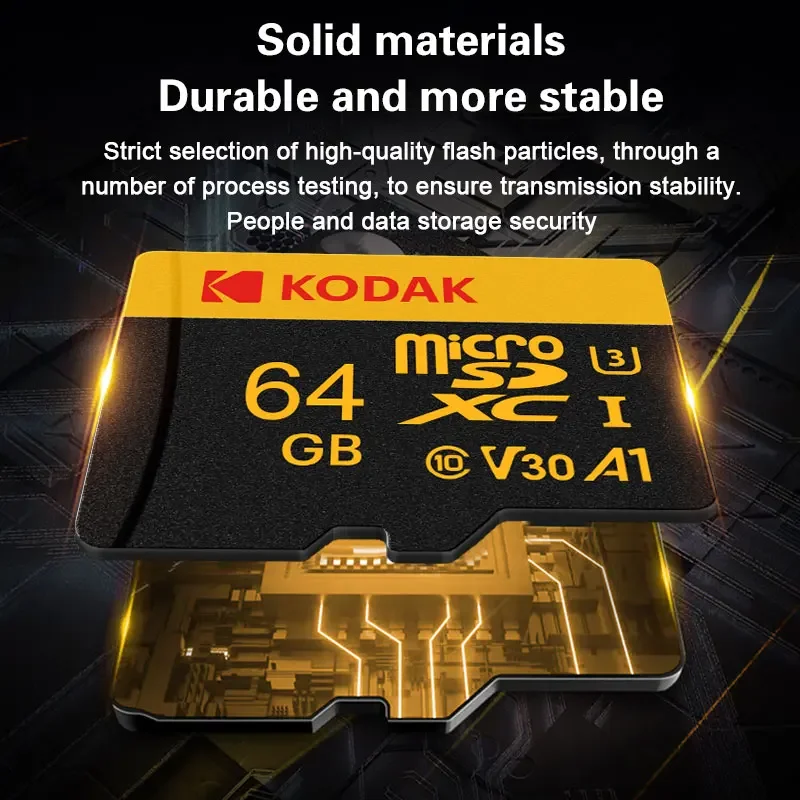 3Pcs Original Kodak Micro SD Card Memory Card 64GB A1 SDXC TF Flash Drive Video card With SD Adapter Class 10 For Camera Phone