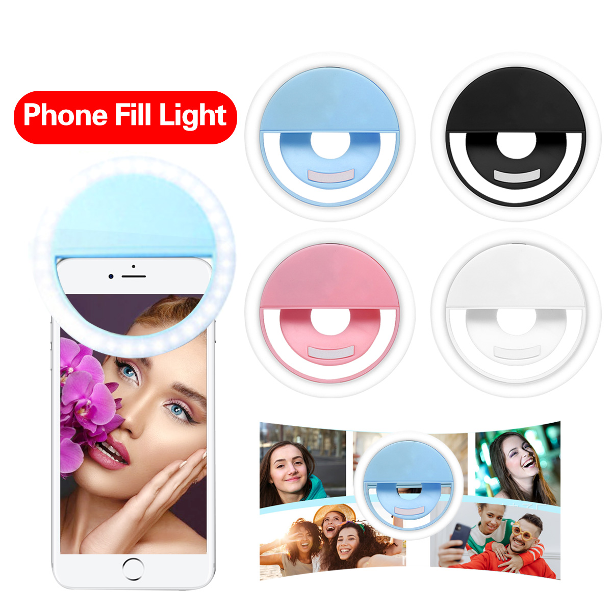 Handy led three gear ring fill light selfie live usb rechargeable mobile phone camera clip-on selfie ring beauty light lamp