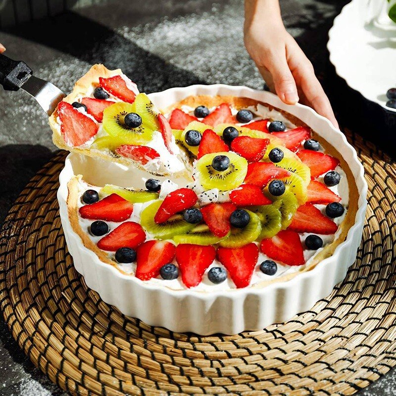 8 Inch Ceramic Round Cheese Baked Plate Pan High Temperature 600C