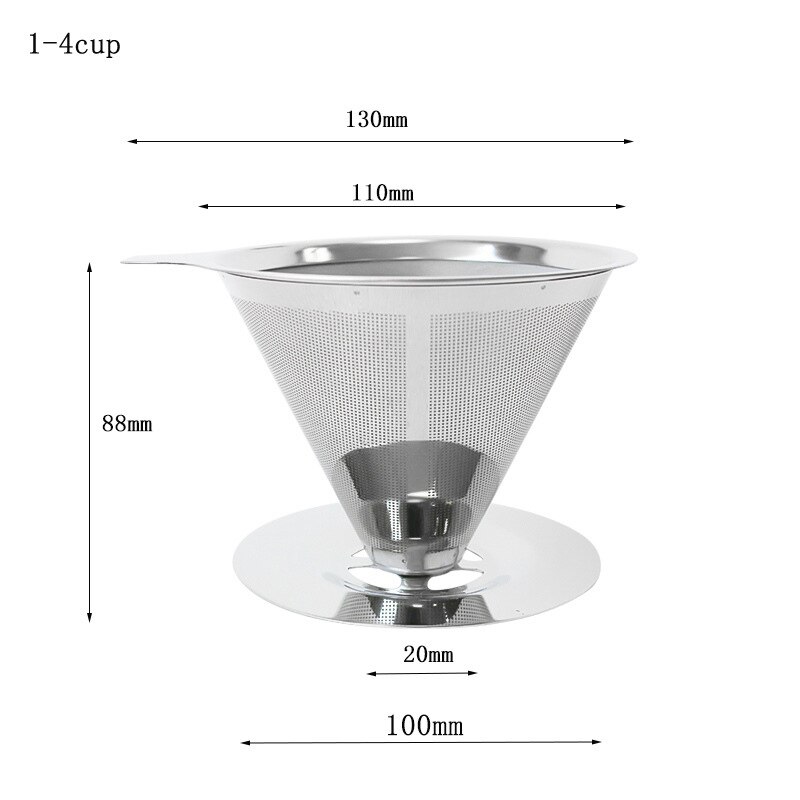 V60 rustfrit stål dryp filter med bund filterfri si hånd kaffe te perkolator genanvendelig kaffetragt: 1-4 kop 600