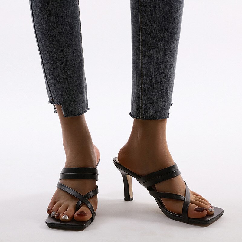 Dames sandalen met bandjes muiltjes hakken sandalen slippers dames hoge hakken slippers vierkante neus slippers dames schoenen dames maat 35-41