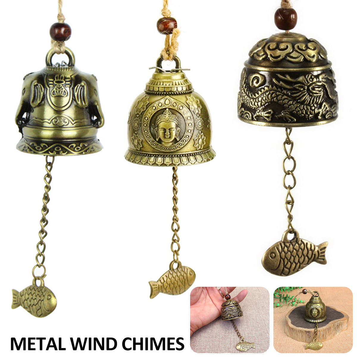 Retro Feng Shui Wind glocke Glücks glocken Retro Buddha Drachen Elefant Wind chinesische Metall glocke für viel Glück Segen Garten dekor