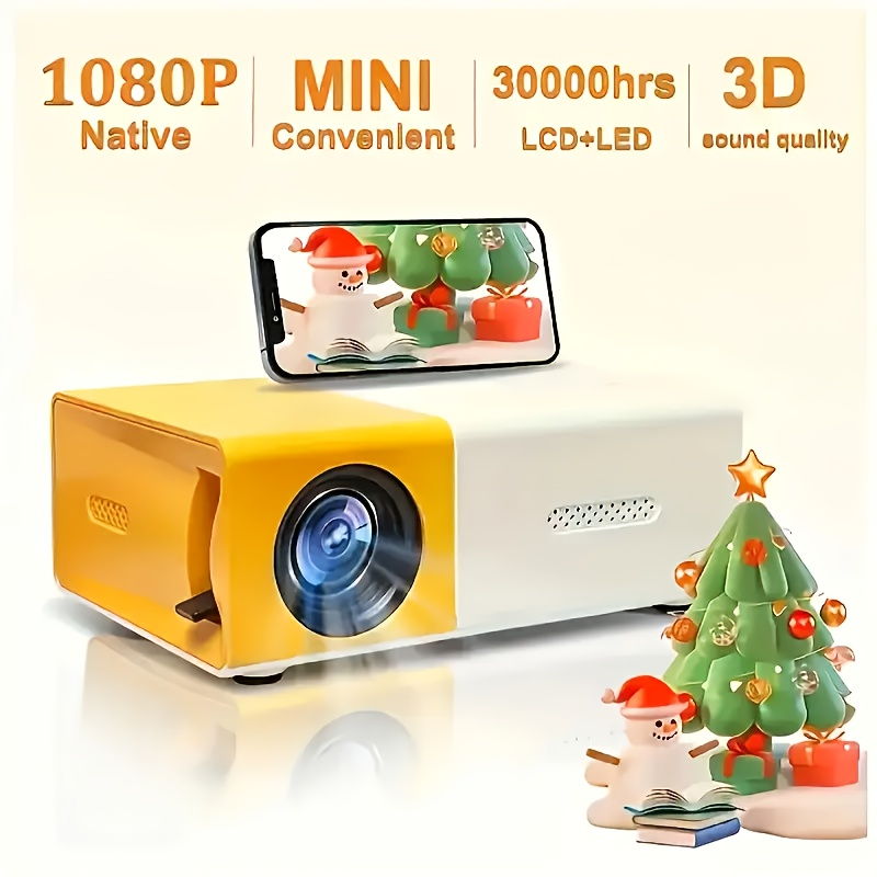 Powerful Native HD Mini Projector Mobile Phone Wired Screen Mirroring Portable Home Theater Projectors Supports HDMI USB Connect