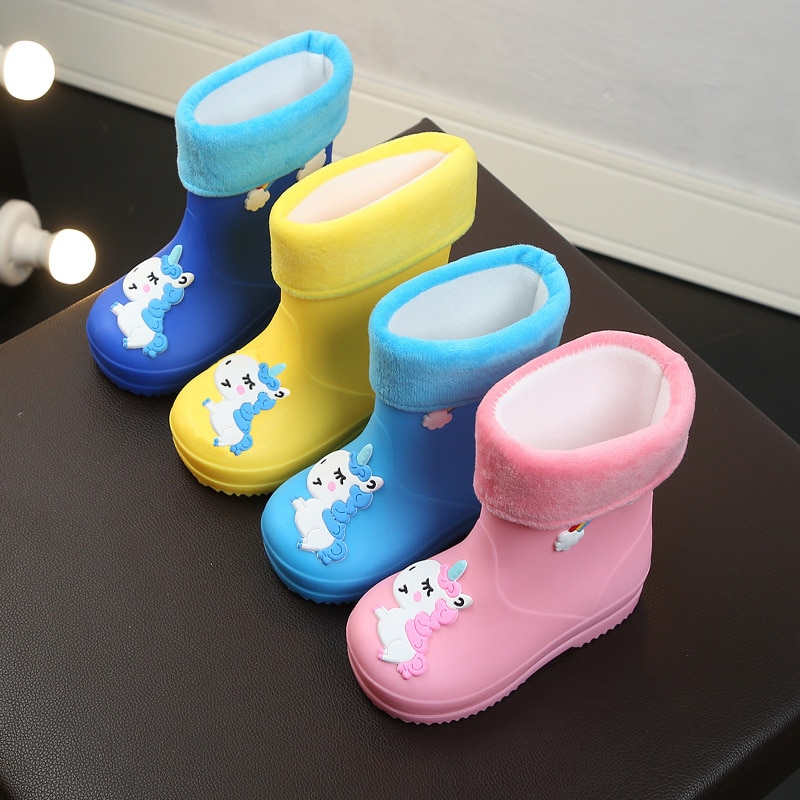 女の赤ちゃんレインブーツの子供ラバーレインブーツ防水ノンスリップ子供 Rainboots ピンクユニコーン四季リムーバブル