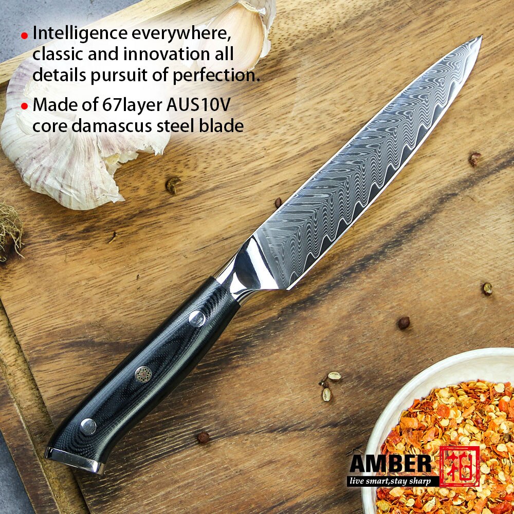 AMBER AUS-10 Black G10 Handle Ladder Pattern Damascus Knife 67 layers Damascus Steel 8 inch Kitchen Chef Knife: DMS-B056D Utility