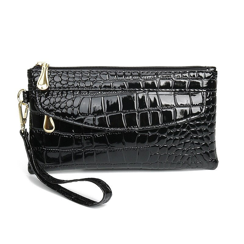 Damen-geldbörsen aus lackleder, lange damen-geldbörse mit doppeltem reißverschluss, clutch-tasche, rote handtasche, krokodilleder-geldbörsen