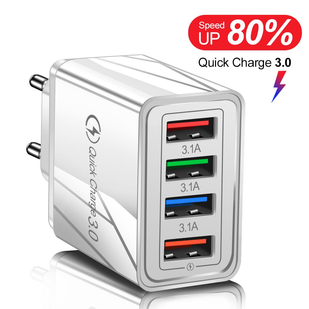 Utile 4 USB di Ricarica Rapida 3.0 del Caricatore del USB per Huawei Compagno di 30 Samsung S10 A50 tavoletta CONTROLLO di QUALITÀ 3.0 di trasporto Veloce Della Parete caricabatterie Spina di UE Adapte