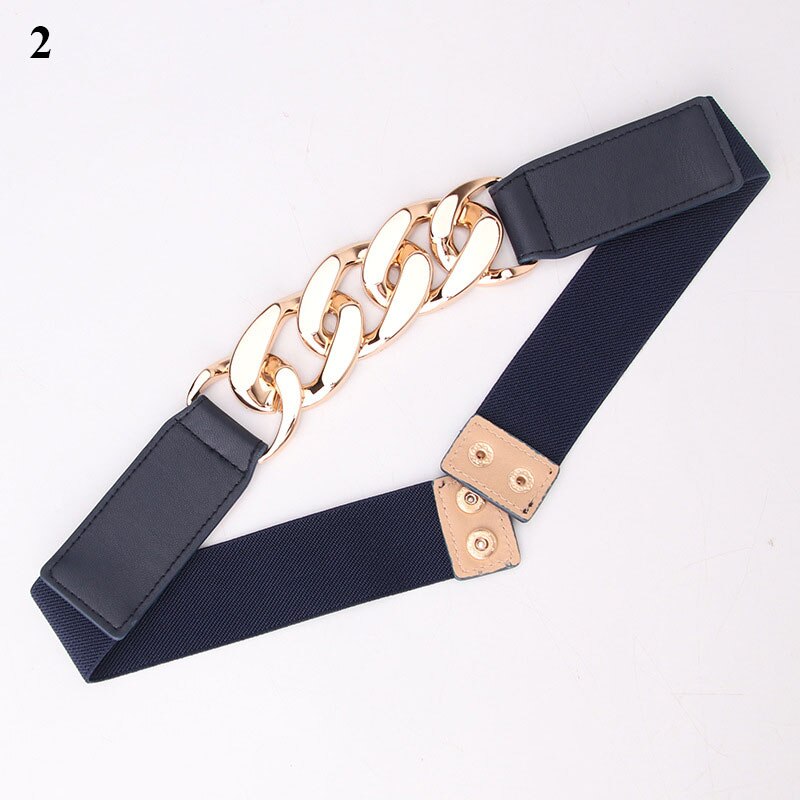 Belts For Women Skinny Metal Gold Buckle Waist Belt PU Leather Thin Belt Elastic Waistband Female Dress Accessories: 2