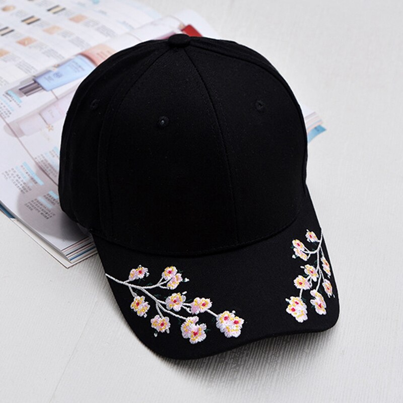 Fleur broderie casquette de Baseball en plein air Golf casquettes élégantes femmes décontracté Snapback respirant toile Sport chapeau Protection UV: Black