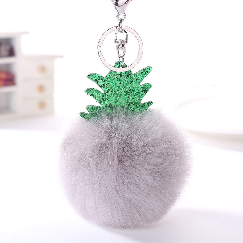 Pluizige Faux Fur Ball Pompom Sleutelhanger Vrouwen Bag Charms Kerstboom Ananas Sleutelhanger Trinket Auto Sleutelhanger Kettingen 2C0322: 7
