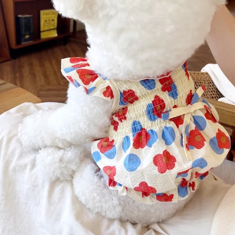 Sukienka dla psa Kwiatowe letnie ubranka dla psa Śliczny kot Pies Księżniczka Sukienki Chihuahua Frnench Buldog Bichon Dziewczyny Kostium dla psa Spódnica dla zwierząt: XS / WHITE