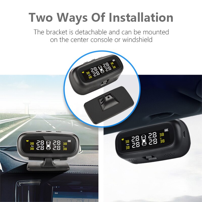 TPMS Tire Pressure Monitoring System High-precision Solar Intelligent Temperature Warning Display USB Output tpms with 4 Sensors