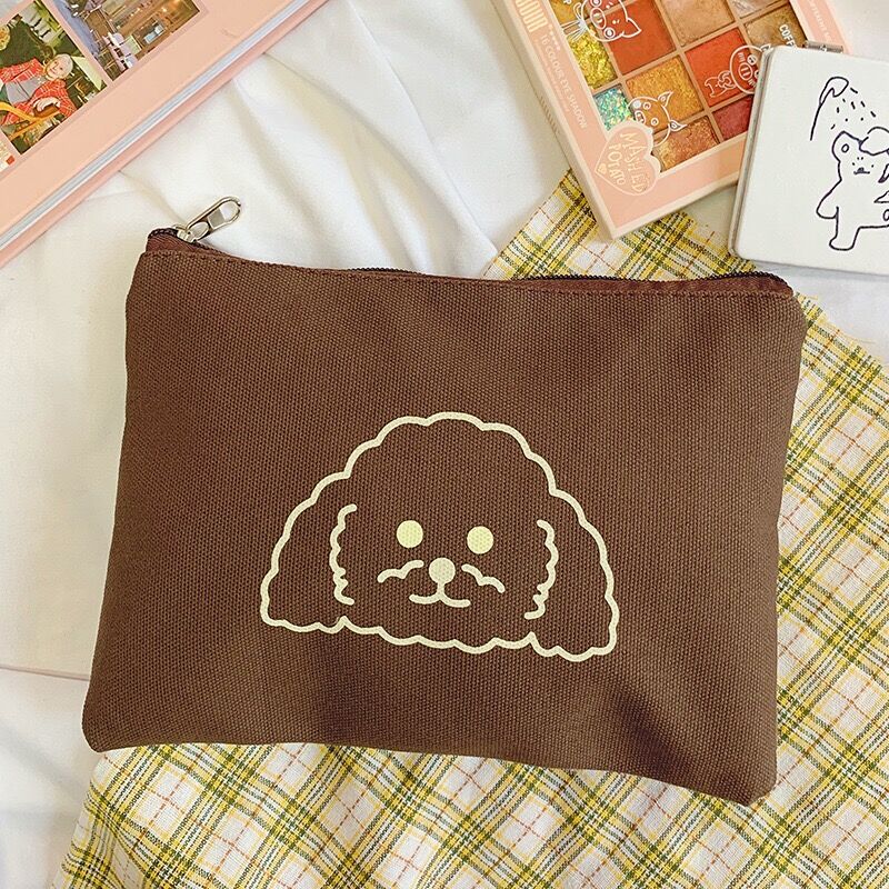 Bentoy milkjoy cão animal impresso compõem sacos de viagem meninas caso cosmético estudante daliy lápis caso lona armazenamento titular sacos: Brown