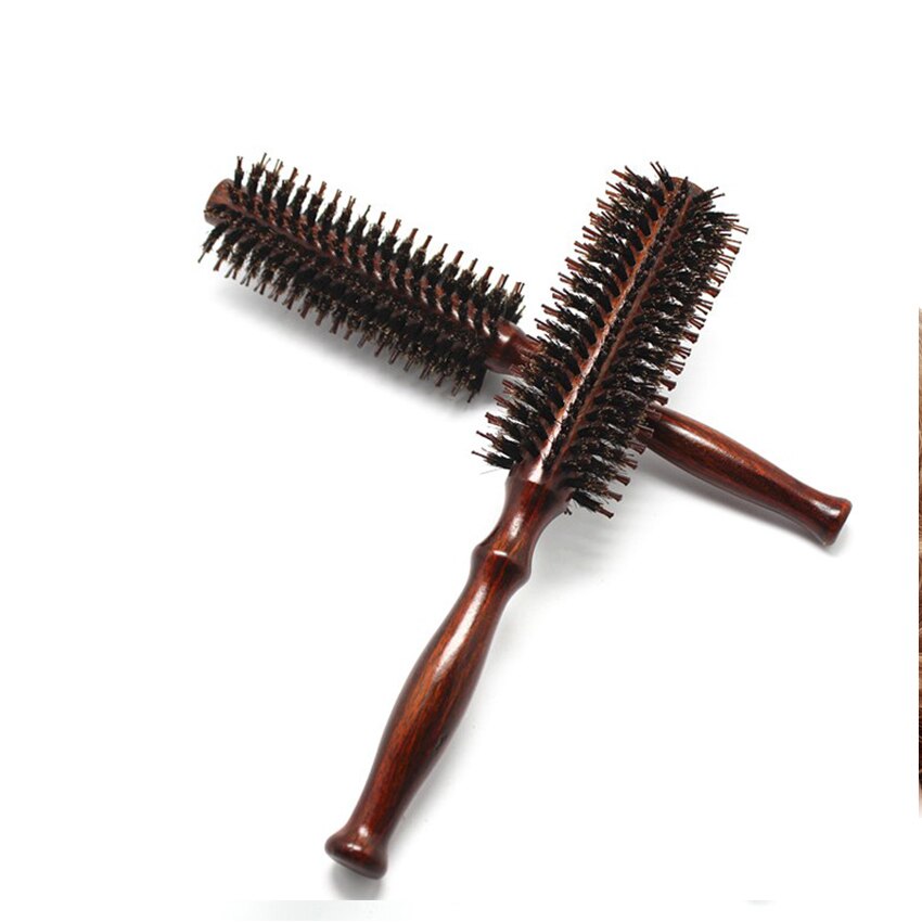 DIY Wooden Practical Antistatic Heat Wild Boar Mane Hair Curl Salon Round Hair Comb