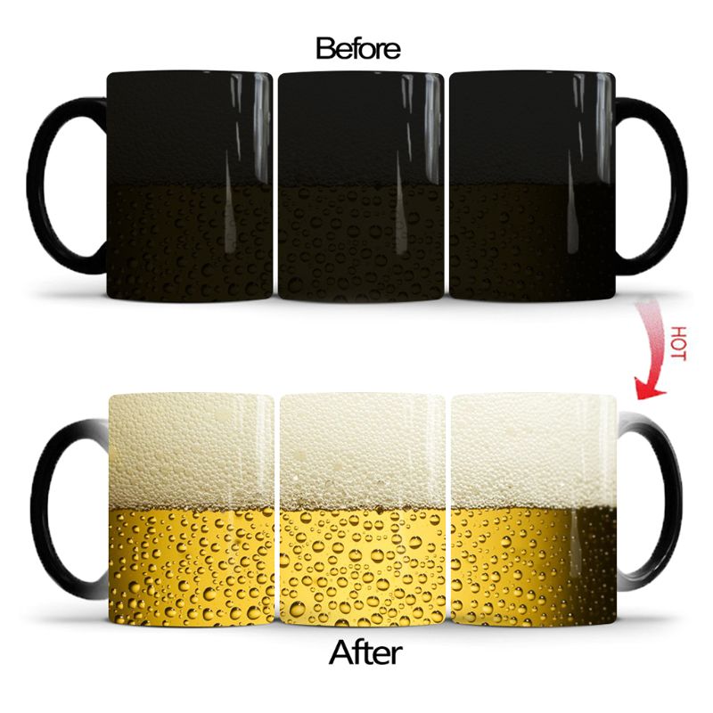 Thermochromic Funny Beer Bubble Color Changing Cup Ceramic Coffee Mug Office Cups Household Wine Glass Kitchen Supplie