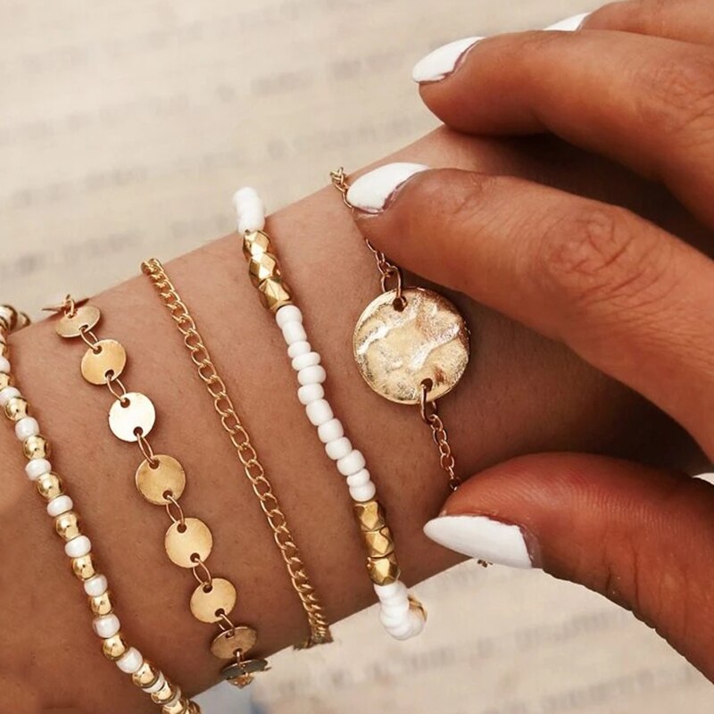 YWZIXLN Boho inciso multistrato foglio perline accessori braccialetto catena geometrica miglior regalo per le donne all&#39;ingrosso B040