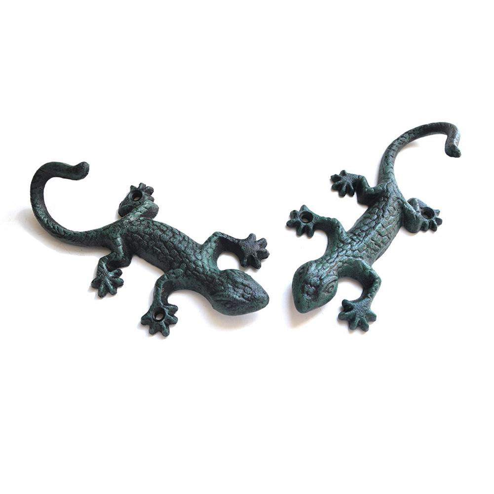Gancho de parede de ferro fundido vintage gecko em forma de pano gancho armário botões de parede antigo decorativo jardim gancho decoração de parede