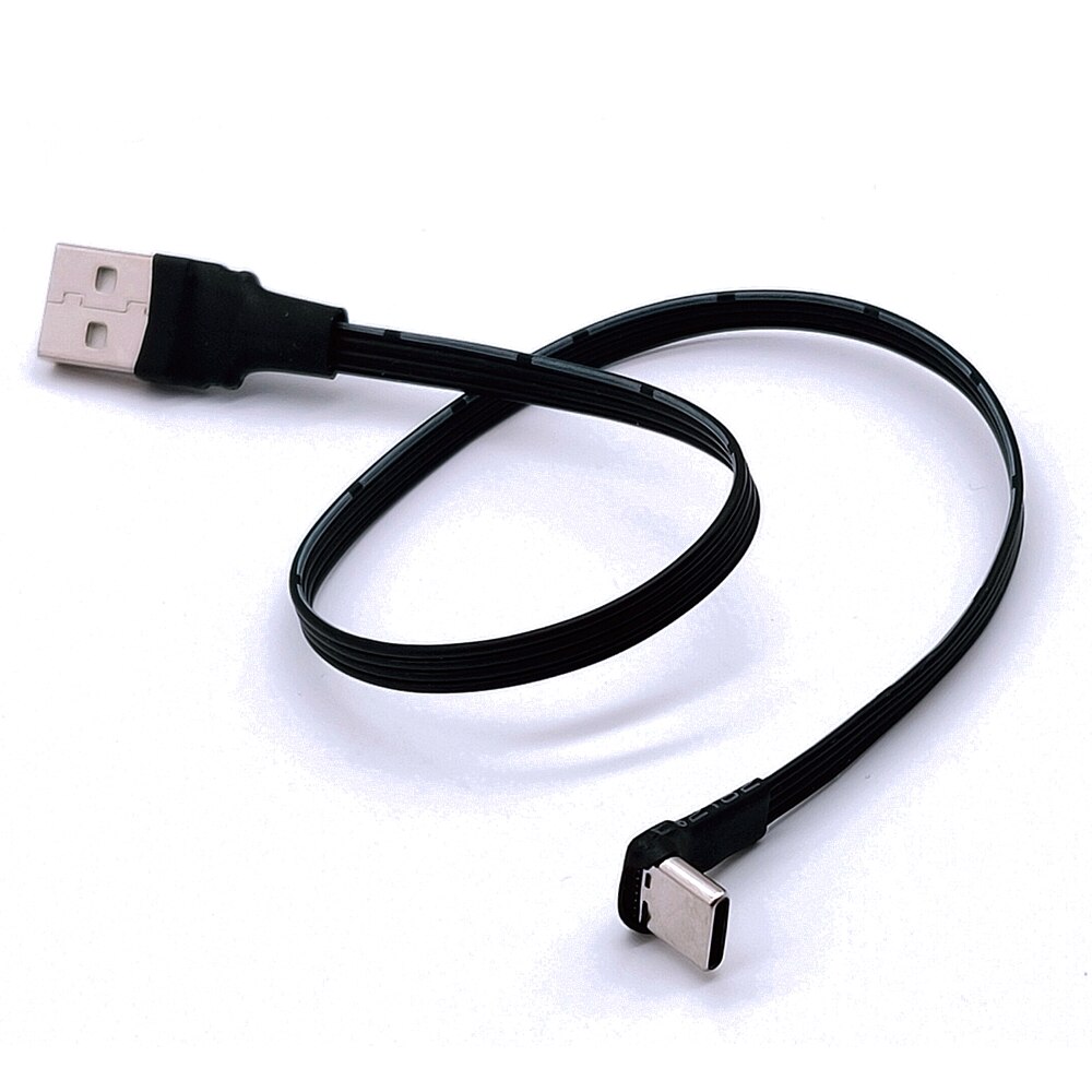 Codo USB plano de 5cm-1m a cable de datos de carga macho tipo C versión 2,0 conector codo cable flexible de ángulo izquierdo y derecho