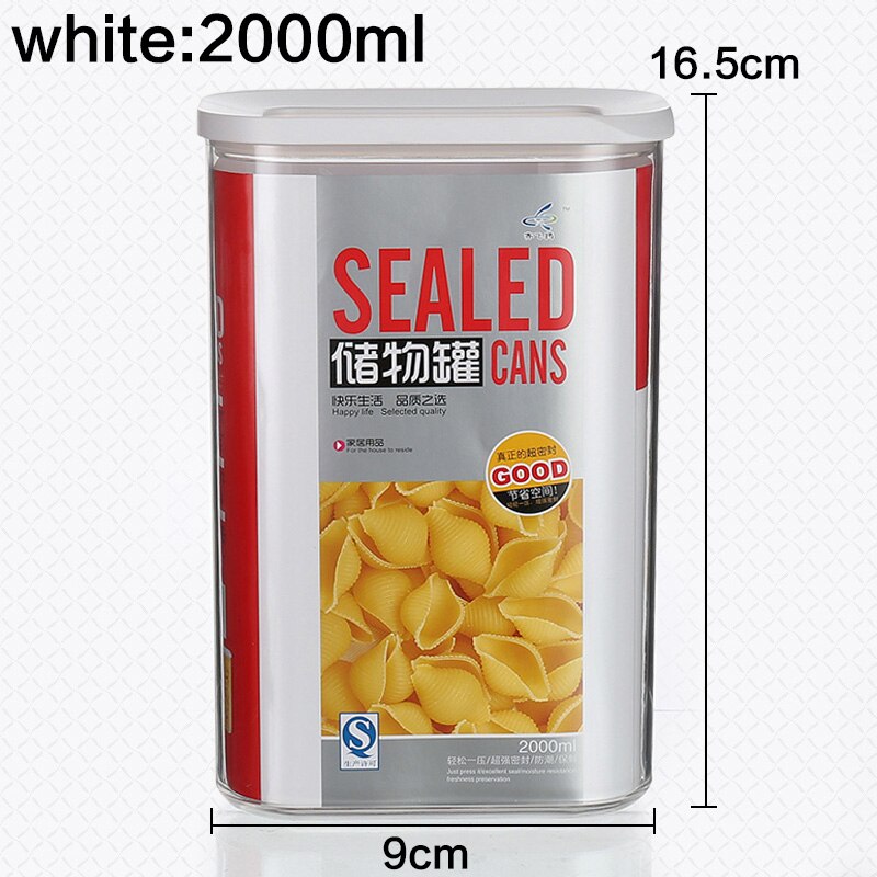0.45L 1.0L 1.5L 2.0L square transparent plastic food storage tank kitchen storage container Sunroof sealed cans: white 2000ml