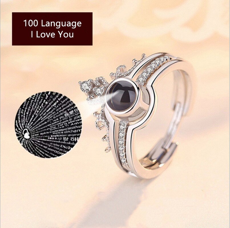 100 Taal I Love U Ring Elegante Vrouwelijke Bridal Wedding Projectie Set Ringen Liefde Geheugen Ring Romantische Sieraden