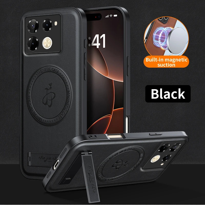 Leather Stand Case for Infinix Note 50 Pro Note50 40 50 40i Magnetic Cover Magsafe Wireless Charging Shockproof Camera Shell: PE / Beige