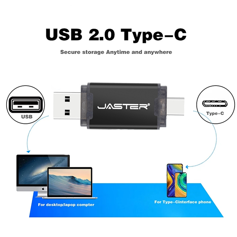 Topkwaliteit USB-flashdrives 128 GB 64 GB Pen Drive Real Capaciteit Pendrive 8 GB Type-c 2 IN 1 Memoria USB Stick 8G USB voor telefoon/PC