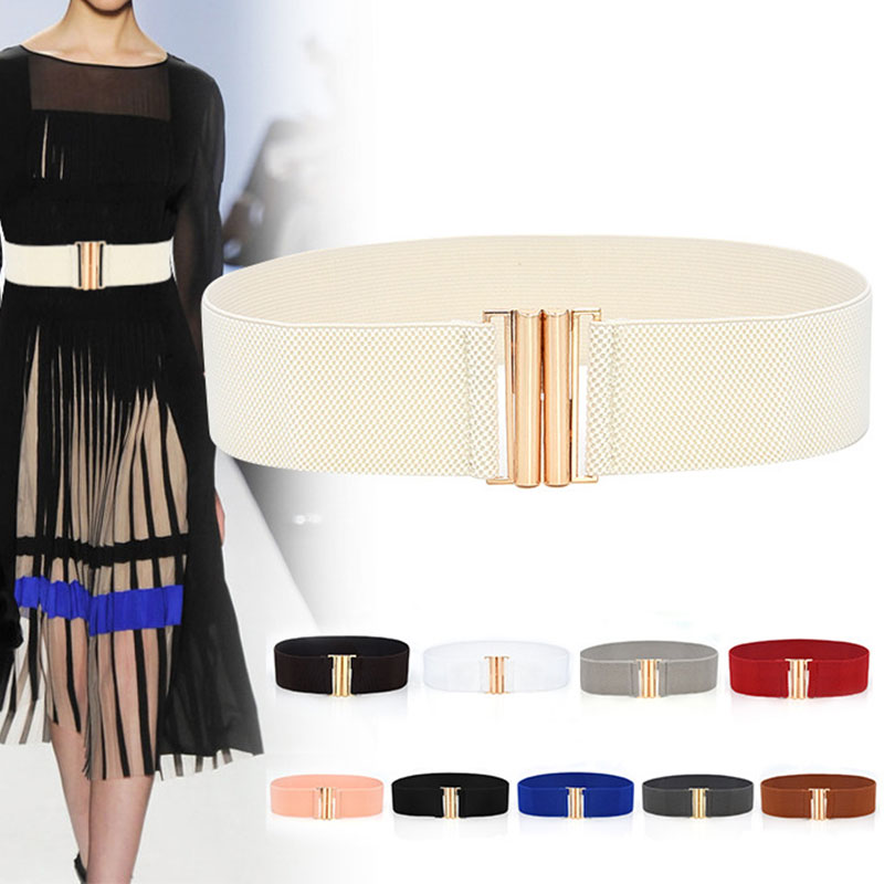 Cintura elastica larga da donna cintura tinta unita accessori cintura elasticizzata corsetto largo vita fibbia in metallo cintura femminile calda