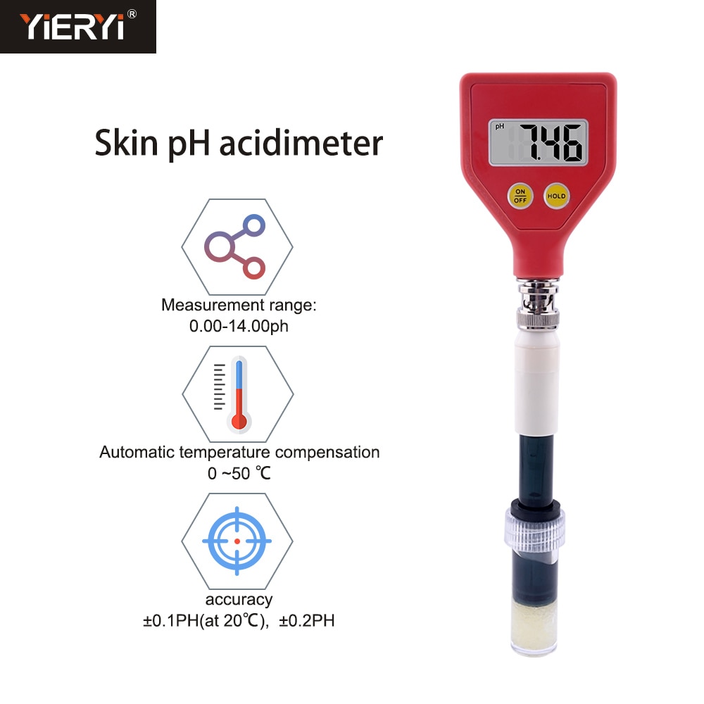 Yieryi-Medidor de pH de la piel, medidor Digital de pH cambiable, retención de datos con electrodo de vidrio afilado utilizado para agua, comida, queso, leche y suelo