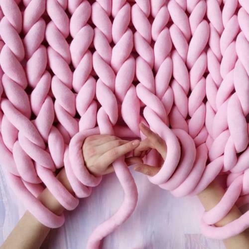 DIY ręcznie tkane koce nici rdzeniowo-spun tkaniny paski gruby koc z wełny materiał można prać w pralce bez kłaczków: Pink-250g