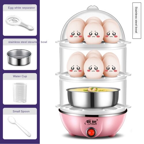 Micro-ondes oeuf vapeur oeuf chaudière mini mise hors tension automatique oeuf cuiseur ménage acier inoxydable petit déjeuner oeuf micro-ondes: Pink 3 / LES USA