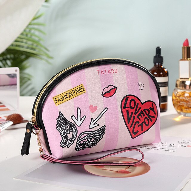 PU Leather Portable Women kosmetyczka z lustrem torby podróżne kosmetyczki organizuj torebkę wodoodporna kosmetyczka: D2