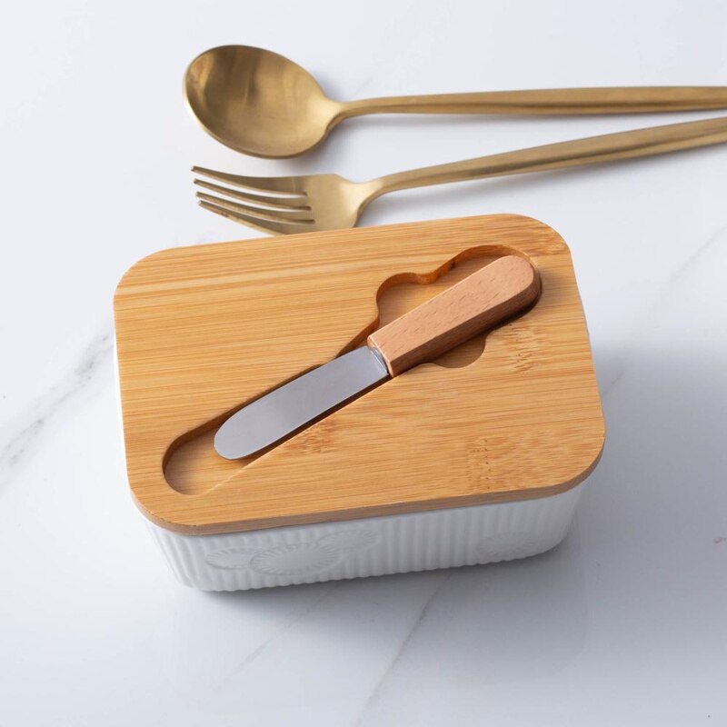 Large butter tray with lid sealed butter food storage fresh-keeping box box pure white ceramic