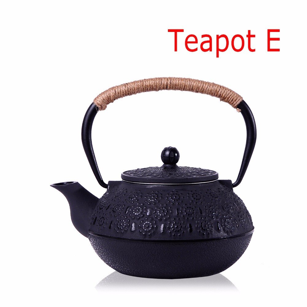 7 Chioces Cast Iron Teapot Set Japanese Tea Pot Tetsubin Kettle Enamel 900ml Kung Fu Infusers Metal Net Filter Cooking Tools: Teapot E