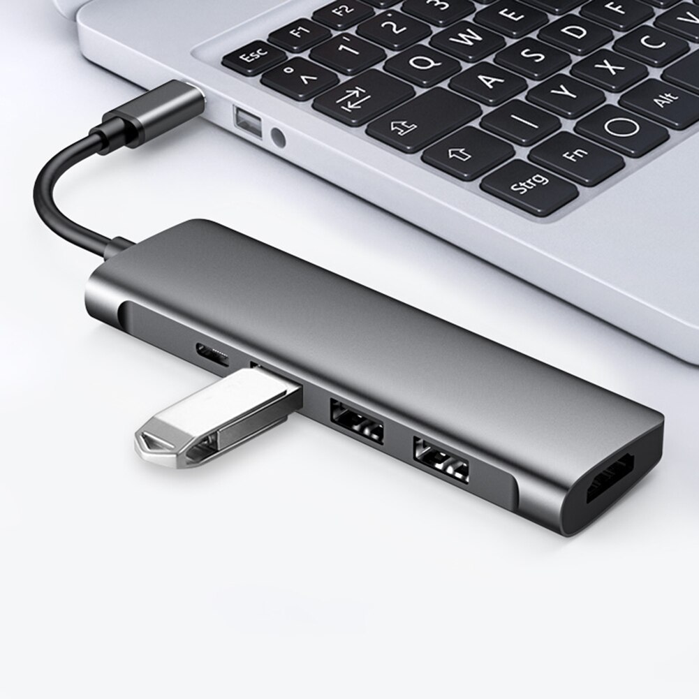 5 in 1 Laptop Docking Stationen Aluminium Legierung Gehäbenutzen Verlängerung Dock Typ-C zu USB-C 3 USB 3,0 HDMI PD Konverter Splitter