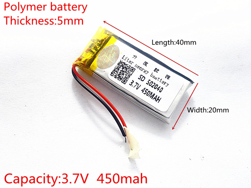 Batería recargable de polímero de litio LiPo, 3,7 V, 450mAh, 502040, células de iones para Mp3, Mp4, Mp5, DIY PAD, DVD, E-book, auriculares bluetooth