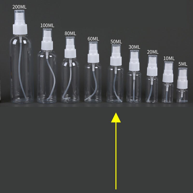 10 stk bærbare små gennemsigtige plast tomme sprayflaske genopfyldelige flasker 5ml/10ml/20ml/30ml/50ml/60ml/80ml/100ml/200ml: 50ml