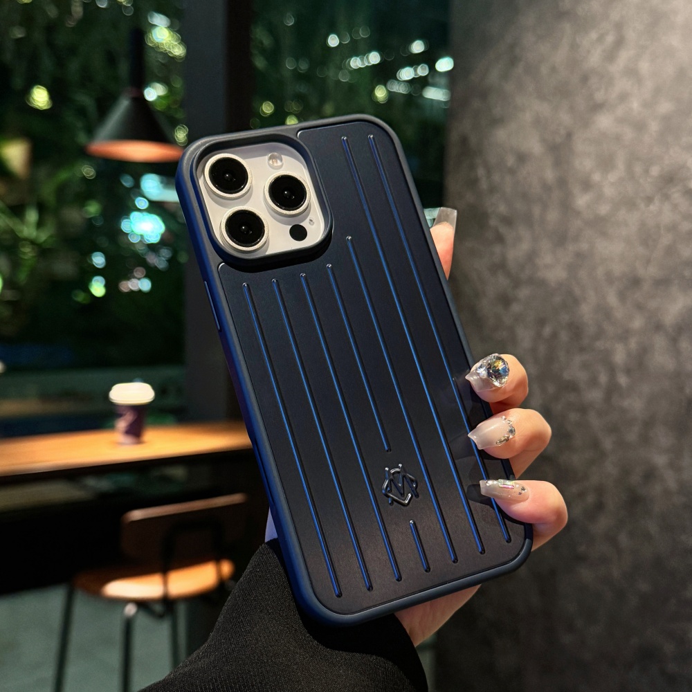 Stilvolle 3D-Gewellte Streifen-Business-Gepäck-Telefonhülle für iPhone 16 14 15 Pro Max 13, silberne, stoßfeste Rückseite: Gold / Iphone 16