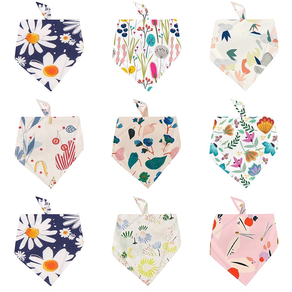 Adjustable Pet Dog Bandana Collar Neckerchief Pattern Little daisy Triangle Neck Scarf Saliva Towel Accessories