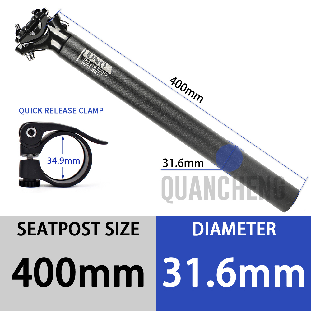 UNO-tija de sillín ultraligera para bicicleta de montaña, tubo de sillín de 350/400mm, 27,2/30,9/31,6mm, compensa 5mm, piezas de bicicleta de carretera: 31.6x400mm clamp kit